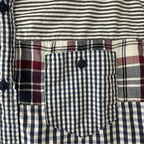 Desigual Men's Multicolor Patchwork Striped Gingham Button Down Shirt, Size M - Picture 6 of 10